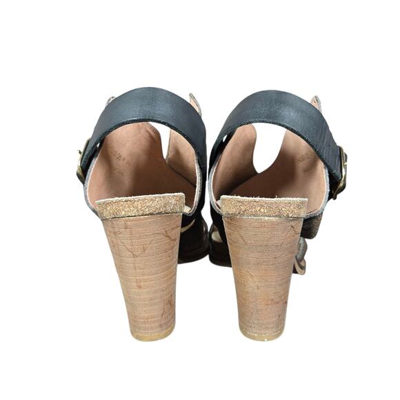 Anthro Coque Terra Sanne Heels Womens 39 Black Brown Shimmer Leather Sandals - Picture 8 of 14